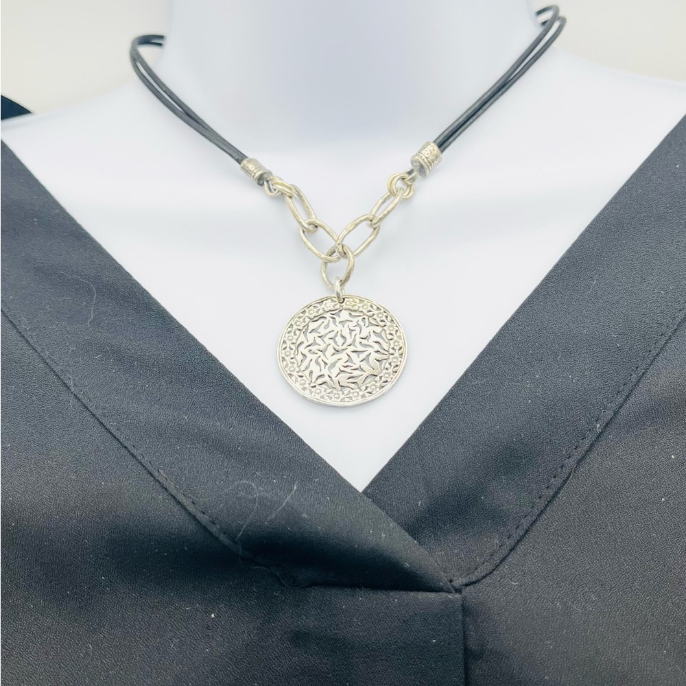 N1711 Silpada Retired 925 Sterling Silver Etched Black Leather Sunburst Filigree